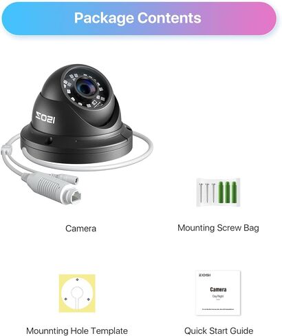 كاميرا ZOSI 5MP Add-on PoE Security IP خارجية داخلية، (2880 × 1620) 3K HD كاميرا مراقبة قبة مقاومة للطقس مع رؤية ليلية 80 قدمًا، 24 قطعة LED، زاوية عرض 95 درجة (العمل فقط PoE NVR) in Saudi Arabia