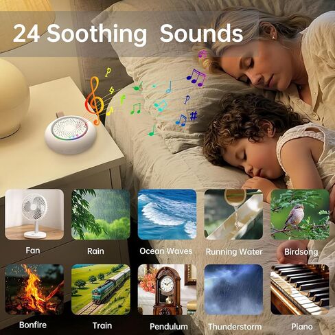 AMZSA White Noise Sound Machine for New Baby & Adults – 24 Sleep Sounds Including Rain, Green & Pink Noise, Portable Noise Canceling Sound with Timer, Night Light & Rechargeable, for Sleeping & Travel in Saudi Arabia