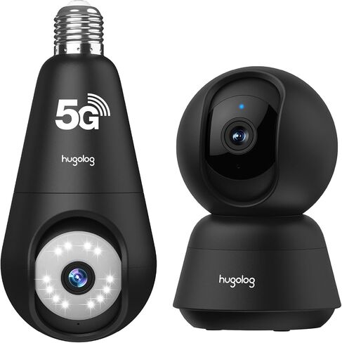 Hugolog 4K Indoor Pan/Tilt Security Camera with Auto-Focus,Ideal for Baby Monitor/Pet Camera/Home Security + 2K Light Bulb Security Camera 5G& 2.4GHz WiFi, 360° Wireless Outdoor Indoor Camera in Kuwait