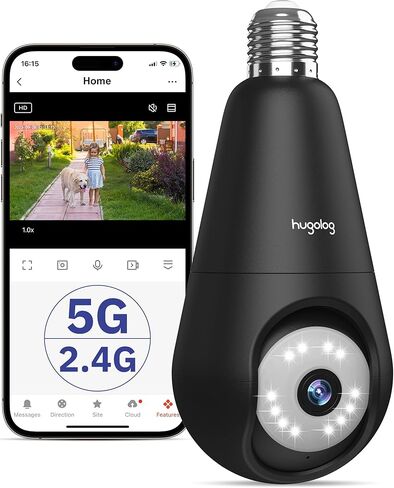 Hugolog 4K Indoor Pan/Tilt Security Camera with Auto-Focus,Ideal for Baby Monitor/Pet Camera/Home Security + 2K Light Bulb Security Camera 5G& 2.4GHz WiFi, 360° Wireless Outdoor Indoor Camera in Kuwait