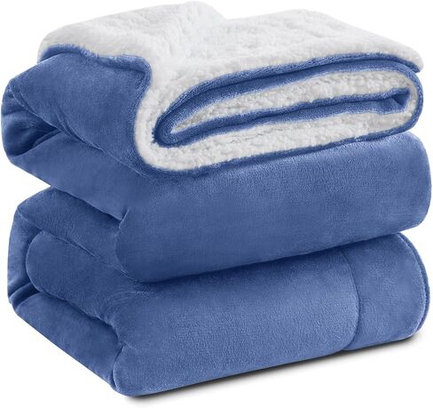KAWAHOME Sherpa Fleece King Size Blanket for Bed - Extra Warm and Heavy Thick Blankets for Winter, Super Soft 500GSM Plush Blanket, 108" X 90" Washed Blue in Saudi Arabia