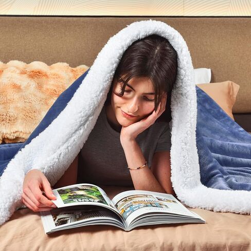 KAWAHOME Sherpa Fleece King Size Blanket for Bed - Extra Warm and Heavy Thick Blankets for Winter, Super Soft 500GSM Plush Blanket, 108" X 90" Washed Blue in Saudi Arabia