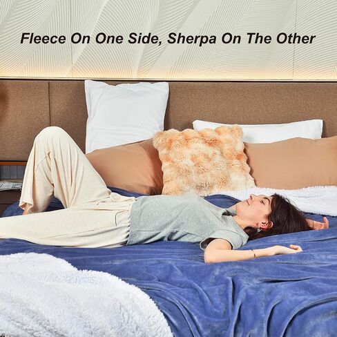 KAWAHOME Sherpa Fleece King Size Blanket for Bed - Extra Warm and Heavy Thick Blankets for Winter, Super Soft 500GSM Plush Blanket, 108" X 90" Washed Blue in Saudi Arabia