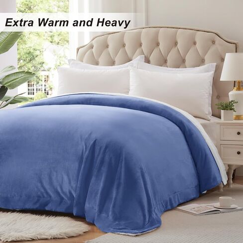 KAWAHOME Sherpa Fleece King Size Blanket for Bed - Extra Warm and Heavy Thick Blankets for Winter, Super Soft 500GSM Plush Blanket, 108" X 90" Washed Blue in Saudi Arabia