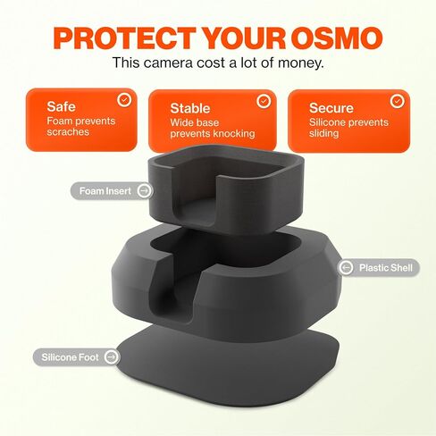 حامل Osmo Pocket 3 لسطح المكتب والطاولة | استبدال ترايبود | حماية من السيليكون والفوم | لملحقات DJI Osmo Pocket 3 Creator Combo (أسود) in Kuwait