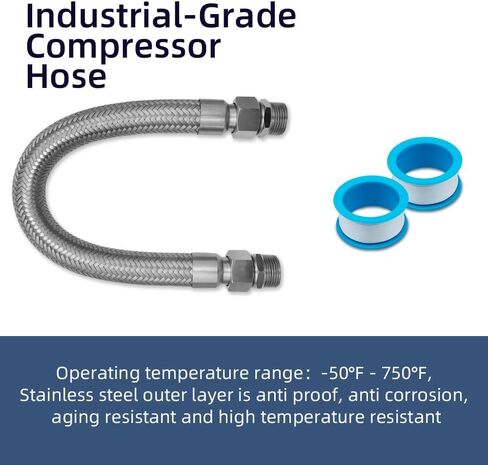 خرطوم توصيل الضاغط، بطول 20 بوصة، 1 بوصة NPT ذكر - فولاذ مقاوم للصدأ بدرجة صناعية مرنة مع محولين مقاس 1 بوصة، هيكل معدني من الفولاذ المقاوم للصدأ in Kuwait