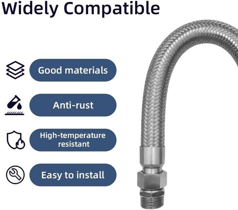 خرطوم توصيل الضاغط، بطول 20 بوصة، 1 بوصة NPT ذكر - فولاذ مقاوم للصدأ بدرجة صناعية مرنة مع محولين مقاس 1 بوصة، هيكل معدني من الفولاذ المقاوم للصدأ in Kuwait