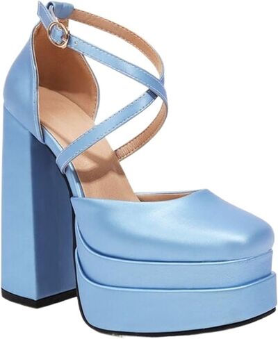 Women's Platform Chunky Heels Closed Toe Block Ankle Strap Dress Wedding Party Pumps Shoes in Saudi Arabia