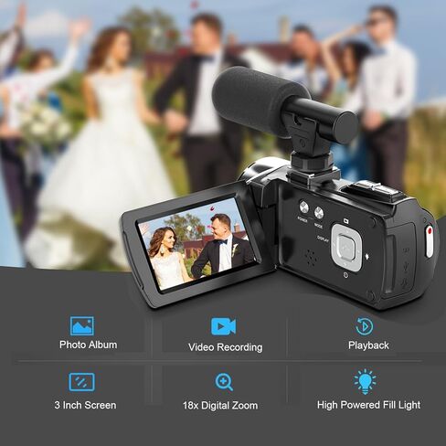 كاميرا فيديو ciciglow 4K، كاميرا تسجيل فيديو عالية الدقة 48 ميجابكسل، شاشة دوران 3 بوصة، مسجل تكبير رقمي 18x مع بطاقة تخزين 32 جيجا، ميكروفون in Saudi Arabia