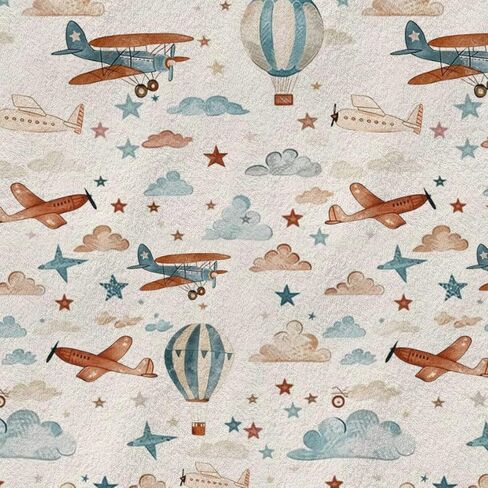 Unisex Plane Hot Air Balloon Prints Baby Nursery Throw Gift Blanket for Boys Girls, Aircraft Transportation Clouds Stars Pattern Swaddle Receiving Bed Blanket for Newborn Toddlers Kids-30x40 in Kuwait