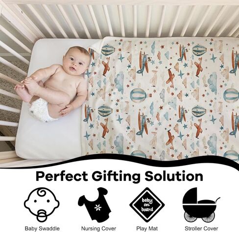 Unisex Plane Hot Air Balloon Prints Baby Nursery Throw Gift Blanket for Boys Girls, Aircraft Transportation Clouds Stars Pattern Swaddle Receiving Bed Blanket for Newborn Toddlers Kids-30x40 in Kuwait