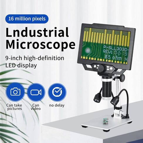 مجهر رقمي LCD مقاس 9 بوصات من Denash، تكبير 12 ميجابكسل 1600X مع شاشة HD 1080P، 8 مصابيح LED للصخور، فحص لوحة الدائرة الكهربائية in Kuwait