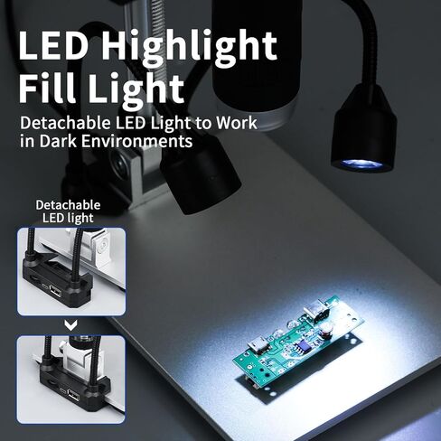 مجهر رقمي LCD مقاس 9 بوصات من Denash، تكبير 12 ميجابكسل 1600X مع شاشة HD 1080P، 8 مصابيح LED للصخور، فحص لوحة الدائرة الكهربائية in Kuwait