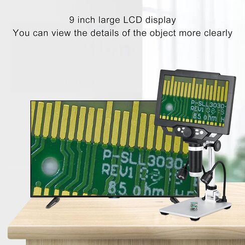مجهر رقمي LCD مقاس 9 بوصات من Denash، تكبير 12 ميجابكسل 1600X مع شاشة HD 1080P، 8 مصابيح LED للصخور، فحص لوحة الدائرة الكهربائية in Kuwait