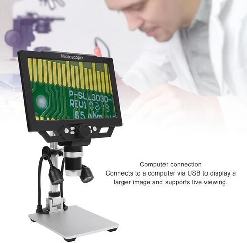 مجهر رقمي LCD مقاس 9 بوصات من Denash، تكبير 12 ميجابكسل 1600X مع شاشة HD 1080P، 8 مصابيح LED للصخور، فحص لوحة الدائرة الكهربائية in Kuwait