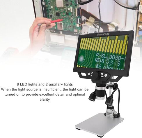 مجهر رقمي LCD مقاس 9 بوصات من Denash، تكبير 12 ميجابكسل 1600X مع شاشة HD 1080P، 8 مصابيح LED للصخور، فحص لوحة الدائرة الكهربائية in Kuwait