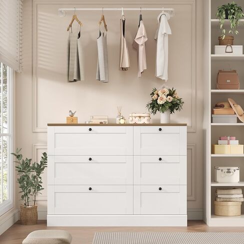 HOSTACK خزانة ذات 6 أدراج، خزانة بيضاء لغرفة النوم، خزانة خشبية واسعة من الأدراج، خزانة درج حديثة لغرفة المعيشة، المدخل، المدخل، أبيض in Kuwait