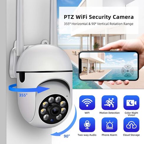 كاميرا أمان داخلية HD2K PTZ بزاوية عرض 360 درجة وإمالة 5X D-Zoom، تنبيه للكشف عن التكبير/التصغير، منبهات صوتية، تتبع تلقائي، ليلة ملونة، صوت ثنائي الاتجاه، بطاقة سحابية/بحد أقصى 256 جيجا، مراقبة المنزل الذكي واي فاي 2.4 جيجا، قابس، بدون محول in Kuwait