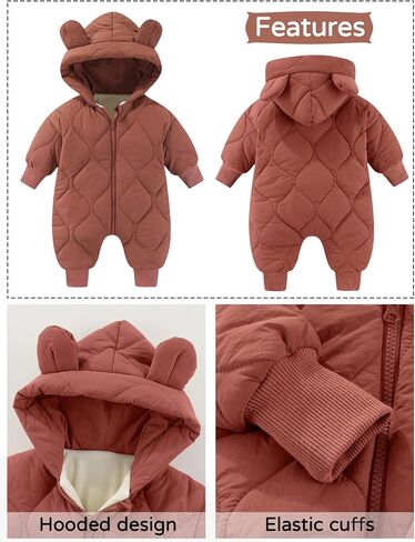 Happy Cherry Baby Newborn Snowsuit Winter Coat Romper for Infant Girls Boy Zipper Long Sleeve Cute Baby Snowsuit in Saudi Arabia