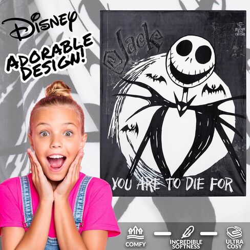 Disney Nightmare Before Christmas Blanket Fleece 59x51" Soft Bed Throw Sofa Couch Flannel Halloween, Festive Gifts for Kids (Black/White) in Saudi Arabia