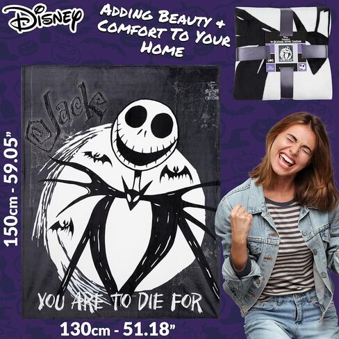 Disney Nightmare Before Christmas Blanket Fleece 59x51" Soft Bed Throw Sofa Couch Flannel Halloween, Festive Gifts for Kids (Black/White) in Saudi Arabia