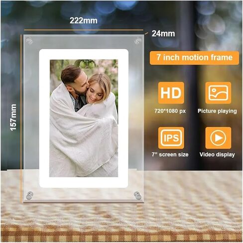 إطار صور رقمي أكريليك مقاس 7 بوصة، شاشة IPS مقاس 1024 × 600، ذاكرة سعة 2 جيجابايت، بطارية قابلة لإعادة الشحن، شاشة عرض فيديو وصور، مدخل من النوع C in Kuwait