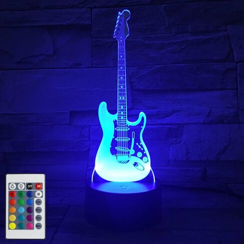 AZIMOM 3D Illusion Lamp Electric Guitar Remote Control 16 Colors Night Light for Kids Smart Touch Bedside Lamps Bedroom Decoration Boys & Girls Women Birthday Gifts in Kuwait