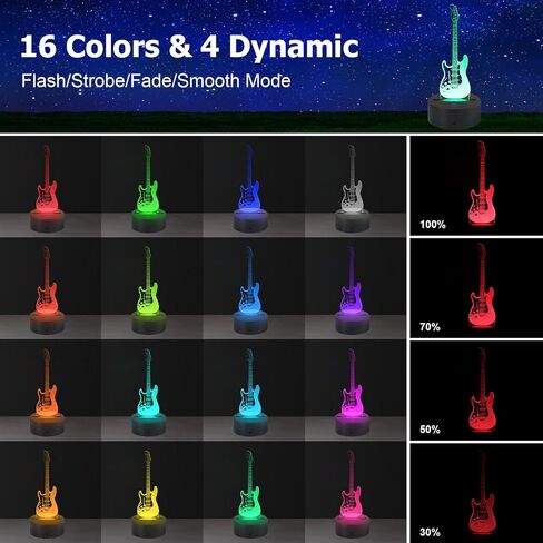 AZIMOM 3D Illusion Lamp Electric Guitar Remote Control 16 Colors Night Light for Kids Smart Touch Bedside Lamps Bedroom Decoration Boys & Girls Women Birthday Gifts in Kuwait