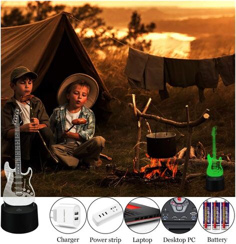 AZIMOM 3D Illusion Lamp Electric Guitar Remote Control 16 Colors Night Light for Kids Smart Touch Bedside Lamps Bedroom Decoration Boys & Girls Women Birthday Gifts in Kuwait