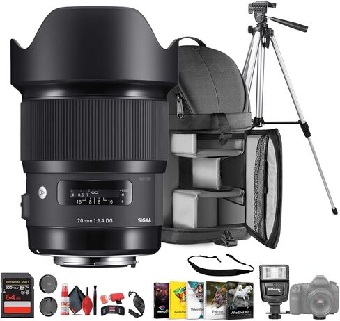 عدسة سيجما الفنية 20 مم f/1.4 DG HSM Art (412965) لمجموعة Sony E Mount Bundle مثالية للصور الشخصية الاحترافية وحفلات الزفاف والمغامرات الداخلية والخارجية والحياة البرية والسفر والعطلات بالإضافة إلى الملحقات in Kuwait