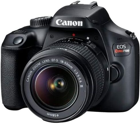 كاميرا كانون EOS Rebel T100 DSLR مع عدسة 18-55 ملم | مستشعر APS-C بدقة 18 ميجابكسل، وواي فاي مدمج وفيديو عالي الدقة | للمبتدئين والسفر والتصوير اليومي (2628C029) + عدسة EF 50 مم f/1.8 STM + حقيبة + المزيد in Saudi Arabia