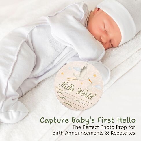Hello World Baby Announcement Sign, Western Newborn Sign, 6.7 Inch Round Wooden Name Sign for hospital, With Ink Pad for Hand and Footprints, Marker Pen, Baby Photo Prop & Keepsake in Saudi Arabia