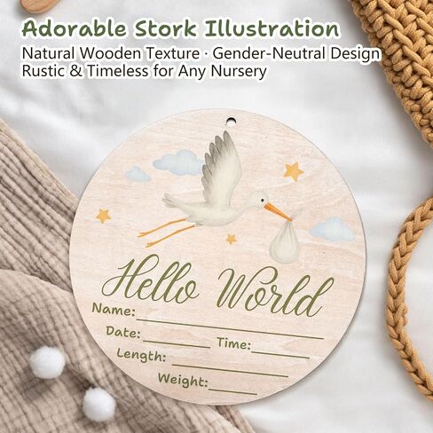Hello World Baby Announcement Sign, Western Newborn Sign, 6.7 Inch Round Wooden Name Sign for hospital, With Ink Pad for Hand and Footprints, Marker Pen, Baby Photo Prop & Keepsake in Saudi Arabia