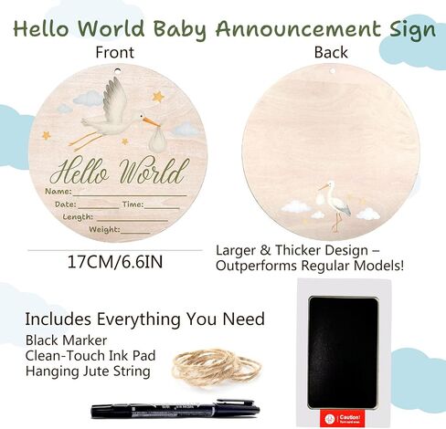 Hello World Baby Announcement Sign, Western Newborn Sign, 6.7 Inch Round Wooden Name Sign for hospital, With Ink Pad for Hand and Footprints, Marker Pen, Baby Photo Prop & Keepsake in Saudi Arabia