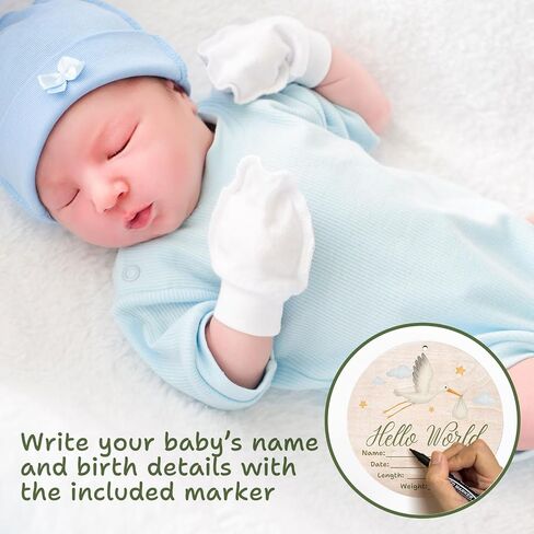 Hello World Baby Announcement Sign, Western Newborn Sign, 6.7 Inch Round Wooden Name Sign for hospital, With Ink Pad for Hand and Footprints, Marker Pen, Baby Photo Prop & Keepsake in Saudi Arabia