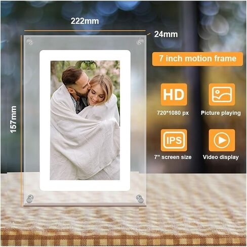 إطار فيديو رقمي أكريليك مقاس 7 بوصات، إطار صور متحركة، شاشة IPS 1024x600، ذاكرة 2 جيجا، MP3، مكبر صوت، يعمل بالبطارية in Saudi Arabia
