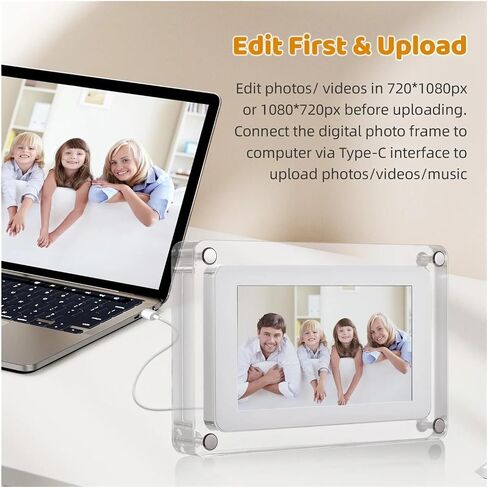 5" Acrylic Digital Photo Frame, 8GB Memory, Video/Music/Photo Player, Auto Rotation, Rechargeable Battery, Gift for Friends & Family in Saudi Arabia