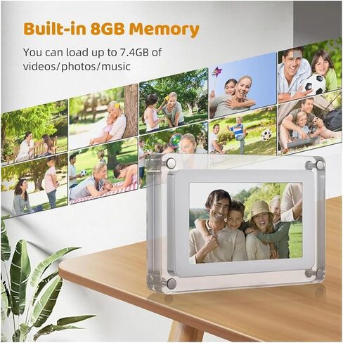 5" Acrylic Digital Photo Frame, 8GB Memory, Video/Music/Photo Player, Auto Rotation, Rechargeable Battery, Gift for Friends & Family in Saudi Arabia