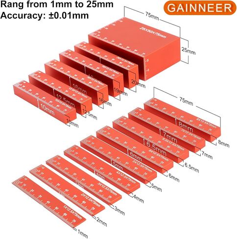 15pcs Metric Setup Blocks-Aluminum Precision Height Gauge Set for Router and Table Saw Woodworking Set Up Accessories,Orange in Kuwait