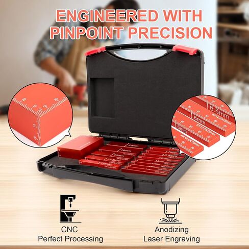 15pcs Metric Setup Blocks-Aluminum Precision Height Gauge Set for Router and Table Saw Woodworking Set Up Accessories,Orange in Kuwait