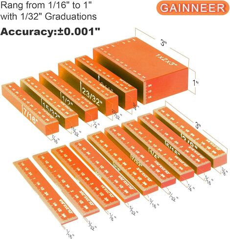 15 قطعة من مكعبات الإعداد المترية - مجموعة قياس الارتفاع الدقيق من الألومنيوم لجهاز التوجيه ومنشار الطاولة وملحقات إعداد الأعمال الخشبية، برتقالي in Kuwait
