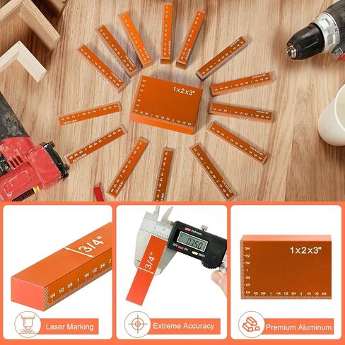 15 قطعة من مكعبات الإعداد المترية - مجموعة قياس الارتفاع الدقيق من الألومنيوم لجهاز التوجيه ومنشار الطاولة وملحقات إعداد الأعمال الخشبية، برتقالي in Kuwait