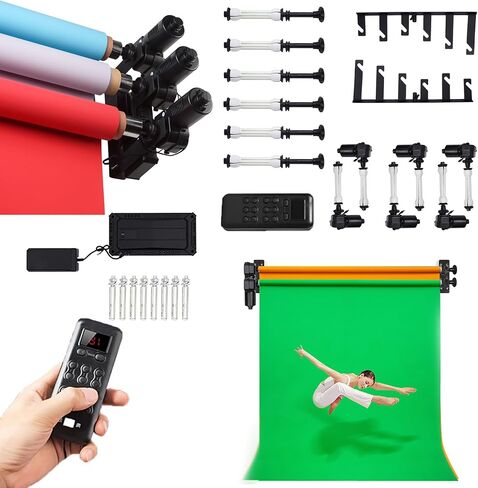 Motorized Roller Background Support Systems Kit,Electric Wall Ceiling Mount Backdrop Holder w/Remote Control,Floor-Standing Background Stand (6 Roller) in Saudi Arabia