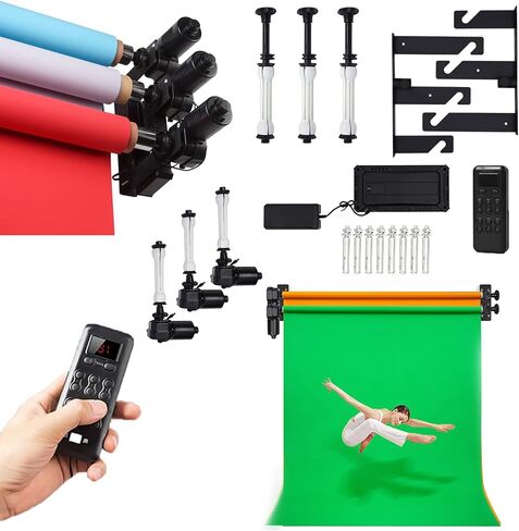 Motorized Roller Background Support Systems Kit,Electric Wall Ceiling Mount Backdrop Holder w/Remote Control,Floor-Standing Background Stand (6 Roller) in Saudi Arabia