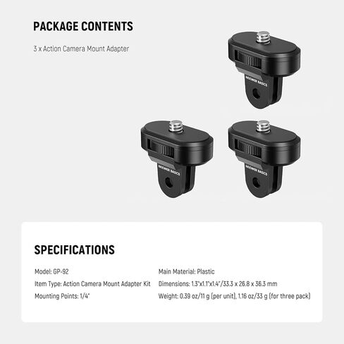 NEEWER 3 Pack Tripod Mount Adapter Kit Compatible with Insta360 DJI OSMO 360 Pocket 3 Action Camera for POV Video Recording, 1/4"-20 to 2 Prong Conversion Screw Parts Accessories, GP-92 in Saudi Arabia