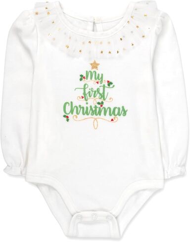 Baby Girl Christmas Outfit 3pc Set – Bodysuit Onesie, Leggings with Gold Waistband, and Bow Headband in Saudi Arabia