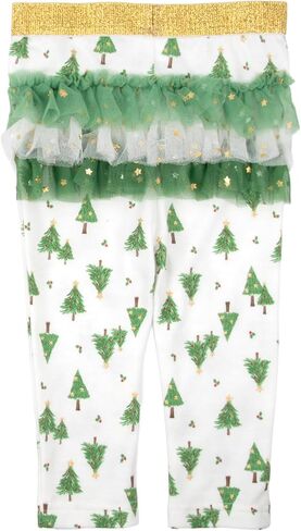 Baby Girl Christmas Outfit 3pc Set – Bodysuit Onesie, Leggings with Gold Waistband, and Bow Headband in Saudi Arabia