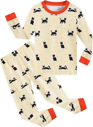 DDSOL Toddler Girls Pajamas Set Warm Pjs Baby Kids Long Sleeve Sleepwear Cat Love Heart Winter Jammies 2-7 Years in Saudi Arabia
