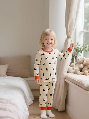 DDSOL Toddler Girls Pajamas Set Warm Pjs Baby Kids Long Sleeve Sleepwear Cat Love Heart Winter Jammies 2-7 Years in Saudi Arabia