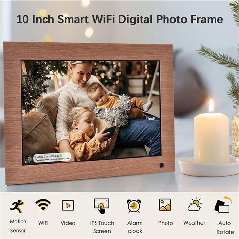 10 Inch WiFi Digital Photo Frame, 1280x800 IPS Touchscreen, 16GB Storage, Motion Sensor, Auto Rotation, Add 32GB TF Card (Black) in Saudi Arabia